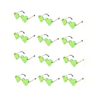 12 pieces Heart Retro Rimless Sunglasses Green,San Patricks, Partypackage,Christ
